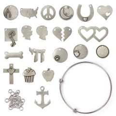 Silver Plated Charm Stamping Blanks Bundle