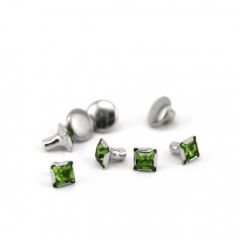 Czech Crystal Snap Rivets, Square- Emerald